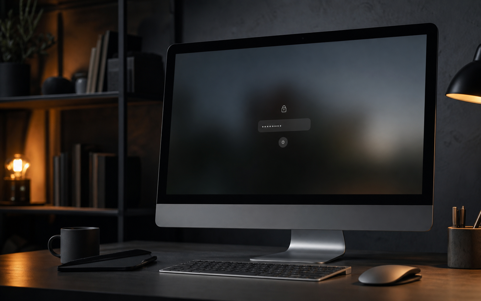 Illustrative photo of a Mac desktop trapped behind a fake password prompt and terminated windows