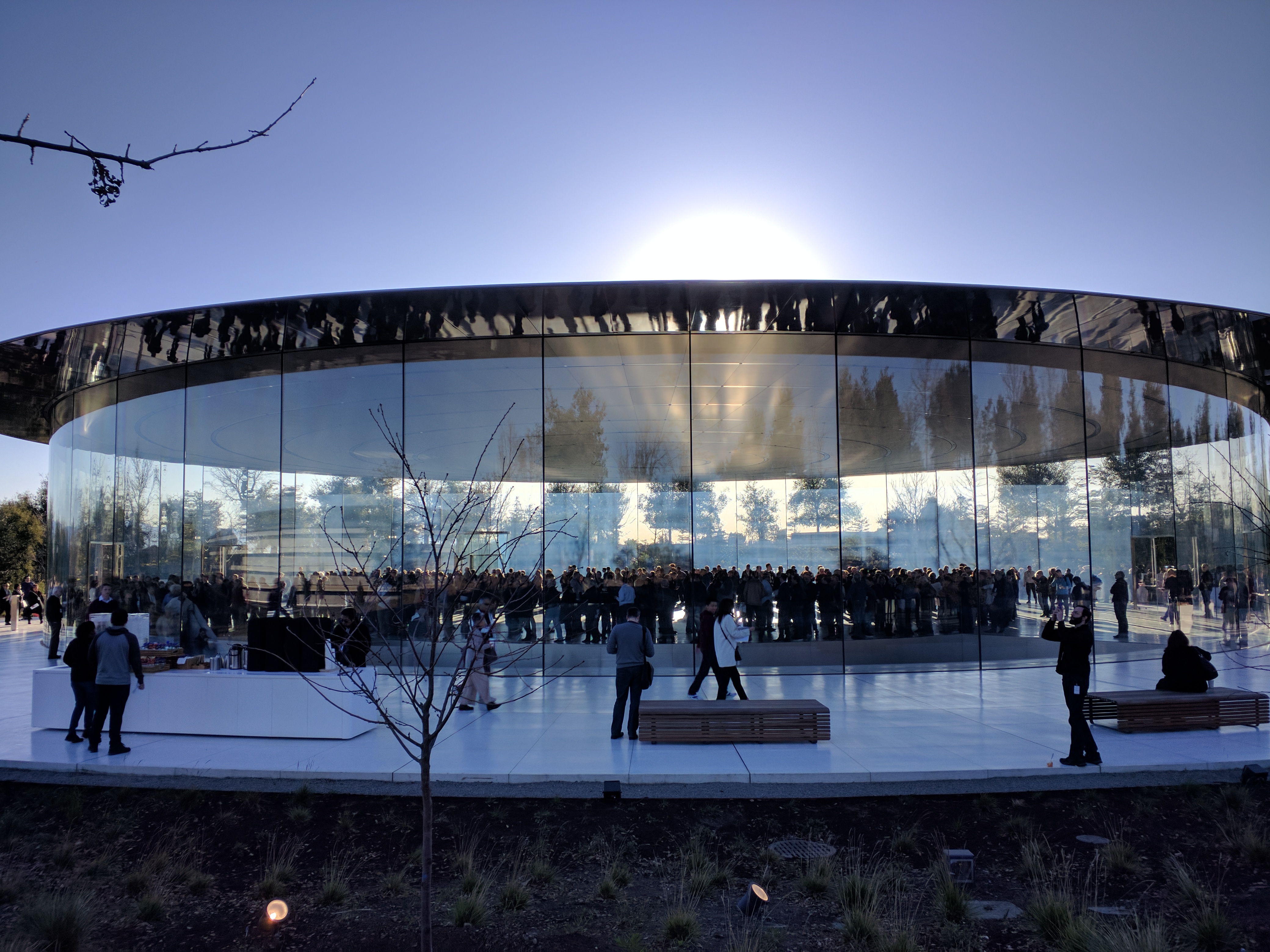 Archive photograph of the Steve Jobs Theater at Apple Park with visitors