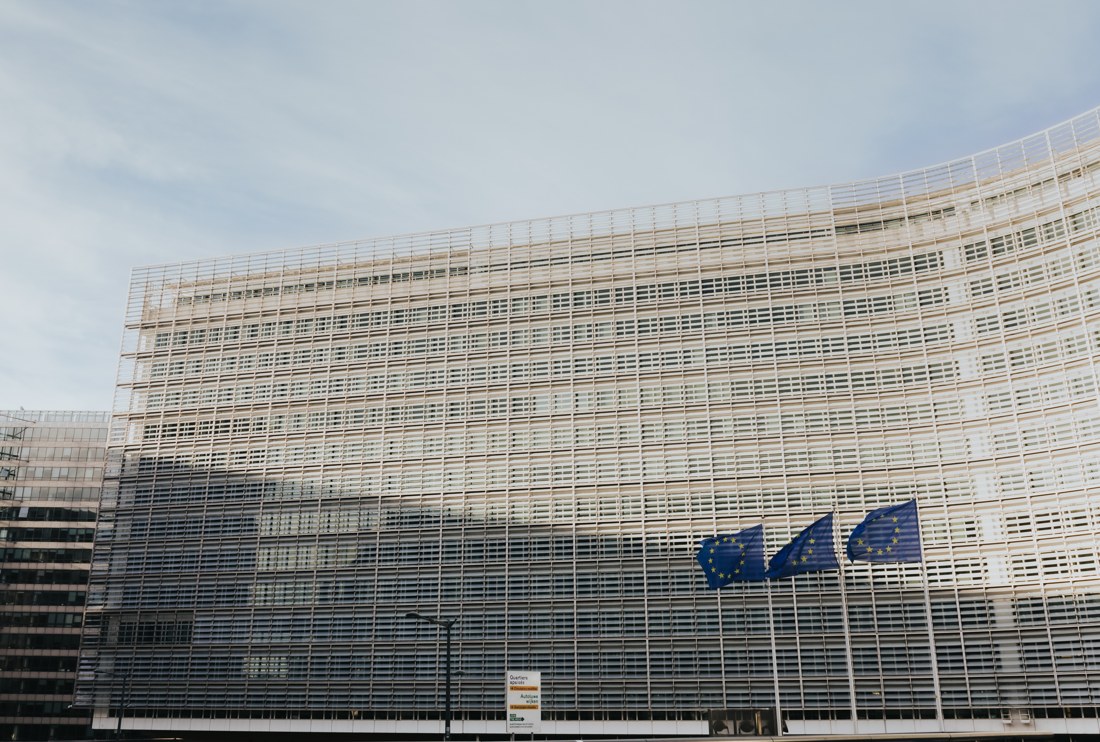 The Berlaymont building and European flags in Brussels, photographed in October 2022